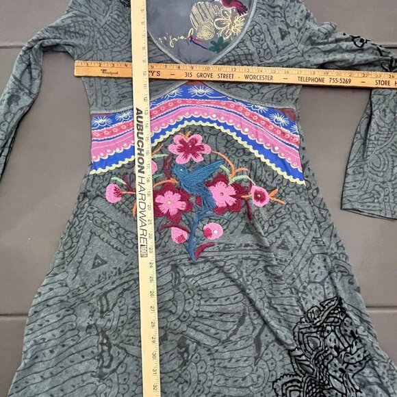 Desigual Dress Fit & Flare Hummingbird Embroidered Art Abstract Empire Waist L - Picture 9 of 10